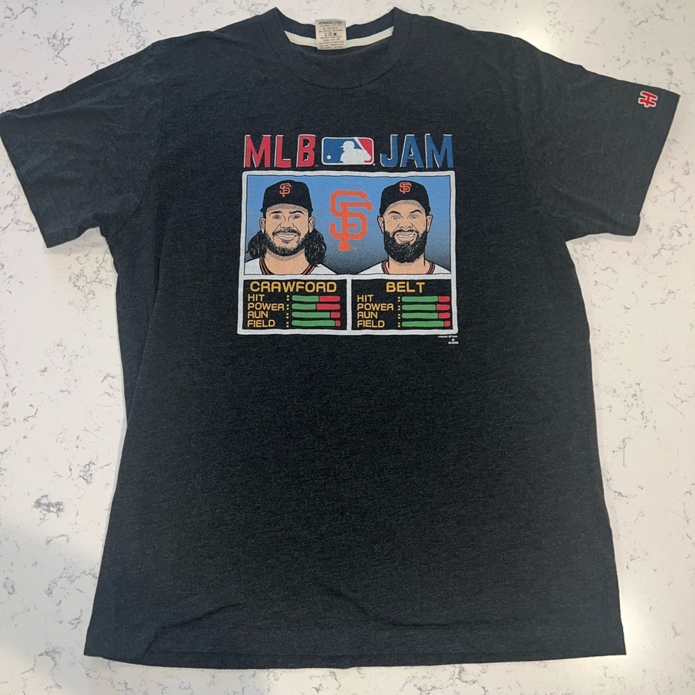HOMAGE Black MLB Jam Brandon Crawford Belt San Francisco Giants Sports Tee Shirt - Picture 1 of 9